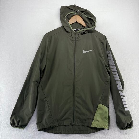 Nike Windbreaker Jacket Men's Small Green Zip Hooded Running Lightweight Run Gym - Picture 1 of 12